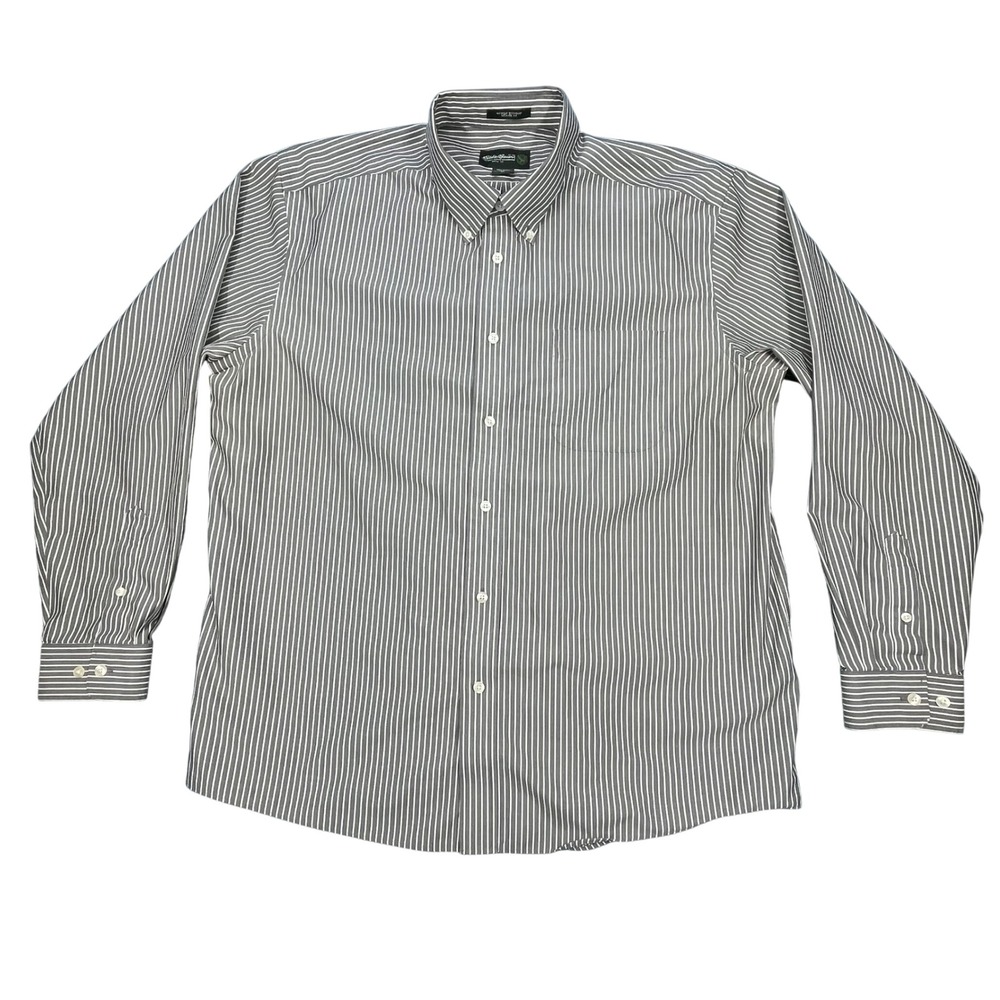 Eddie Bauer Grey Striped Wrinkle Resistant Relaxed Fit Button Down Mens XL